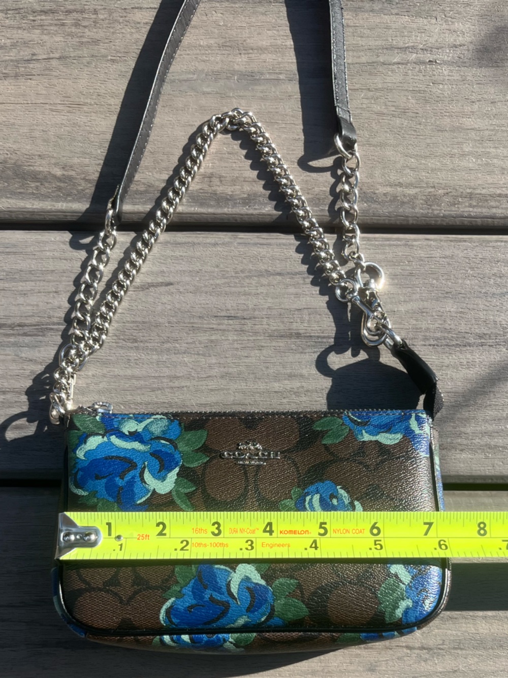 Coach; Signature Nolita 19; Brown/Blue Floral; Mini Bag; Accessory Silver Chain - Picture 2 of 13